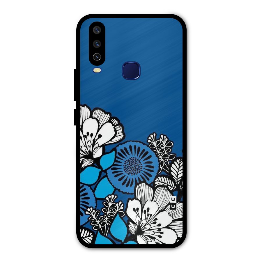 Blue White Flowers Metal Back Case for Vivo Y15