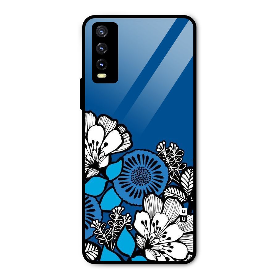 Blue White Flowers Metal Back Case for Vivo Y20
