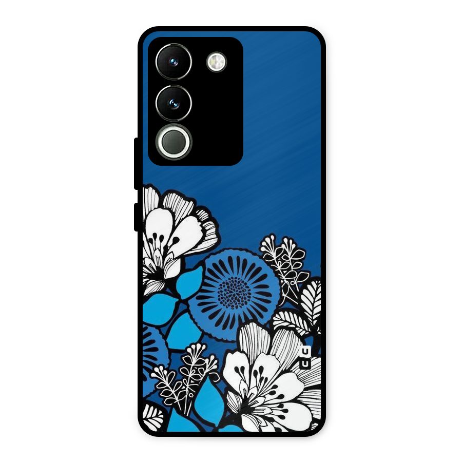 Blue White Flowers Metal Back Case for Vivo Y200