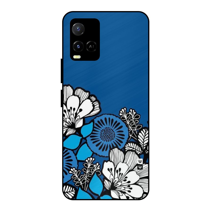 Blue White Flowers Metal Back Case for Vivo Y21T