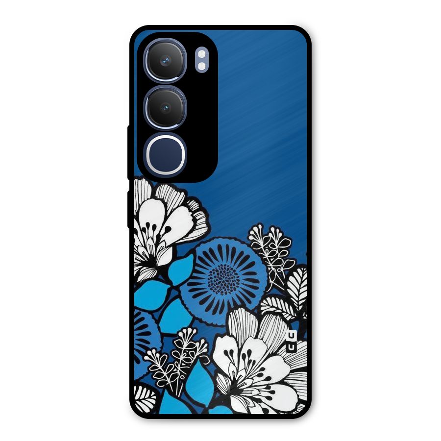 Blue White Flowers Metal Back Case for Vivo Y29
