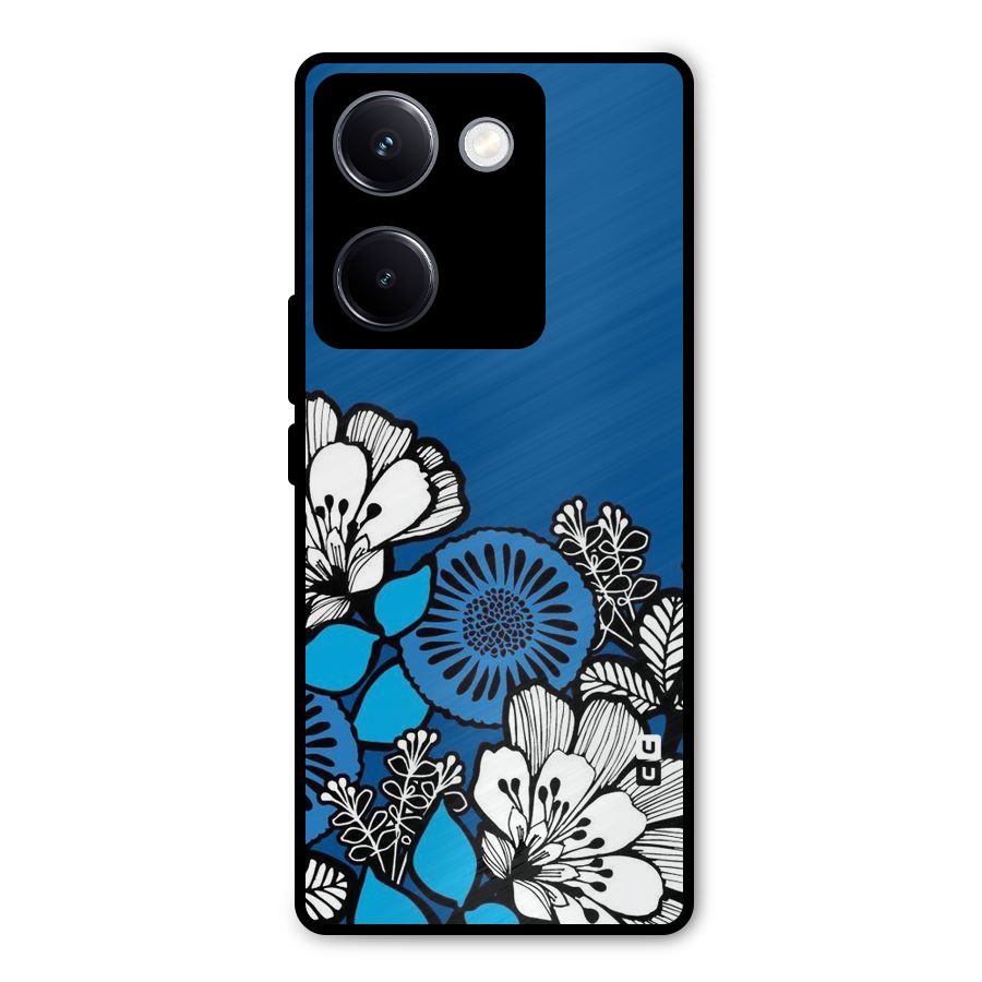 Blue White Flowers Metal Back Case for Vivo Y300 Plus