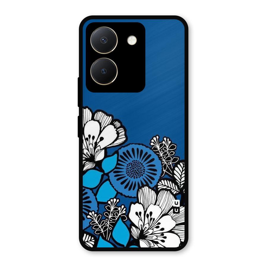 Blue White Flowers Metal Back Case for Vivo Y36