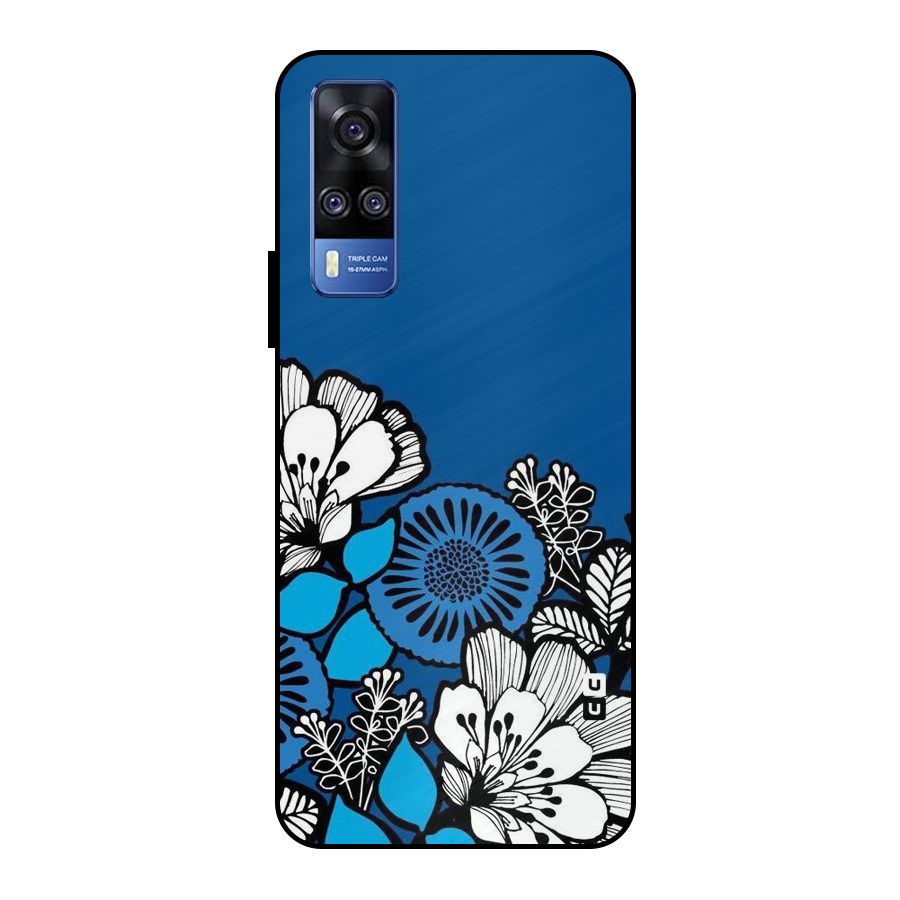 Blue White Flowers Metal Back Case for Vivo Y51