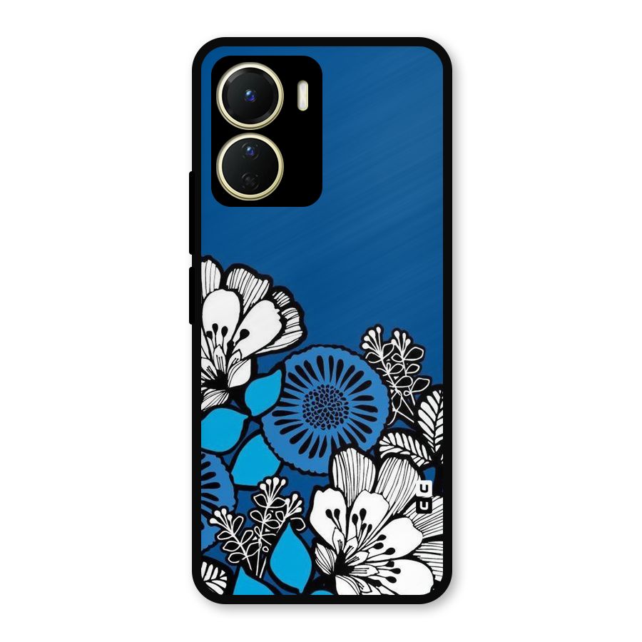 Blue White Flowers Metal Back Case for Vivo Y56