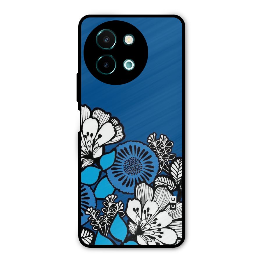 Blue White Flowers Metal Back Case for Vivo Y58