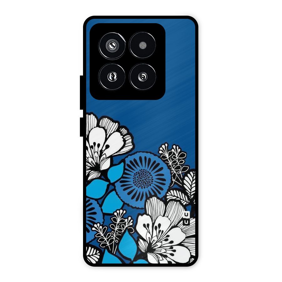 Blue White Flowers Metal Back Case for Xiaomi 14 Pro