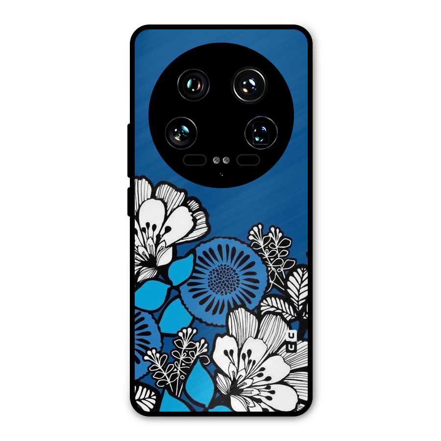 Blue White Flowers Metal Back Case for Xiaomi 14 Ultra