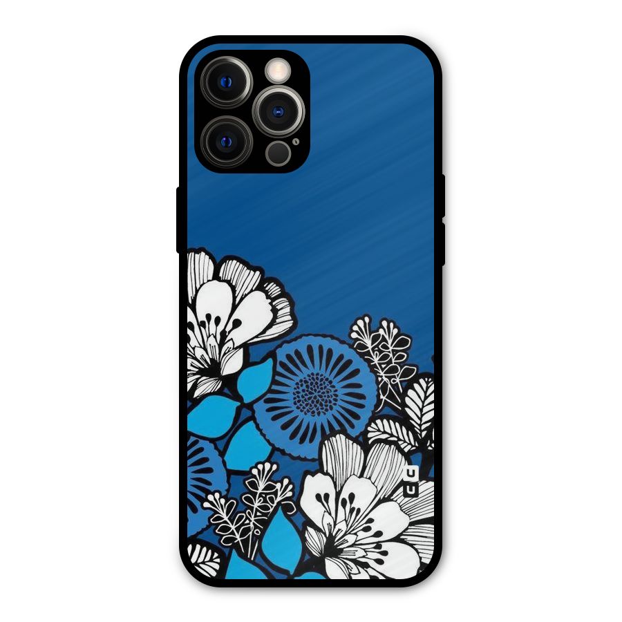 Blue White Flowers Metal Back Case for iPhone 12 Pro Max