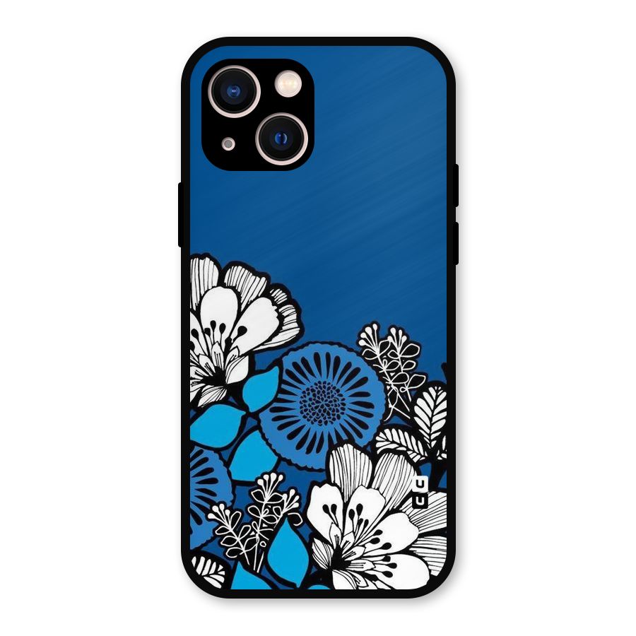 Blue White Flowers Metal Back Case for iPhone 13