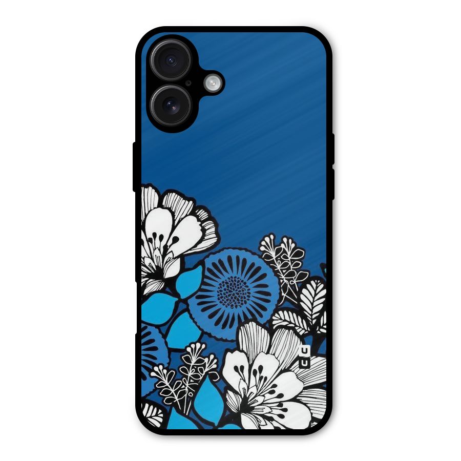 Blue White Flowers Metal Back Case for iPhone 16 Plus