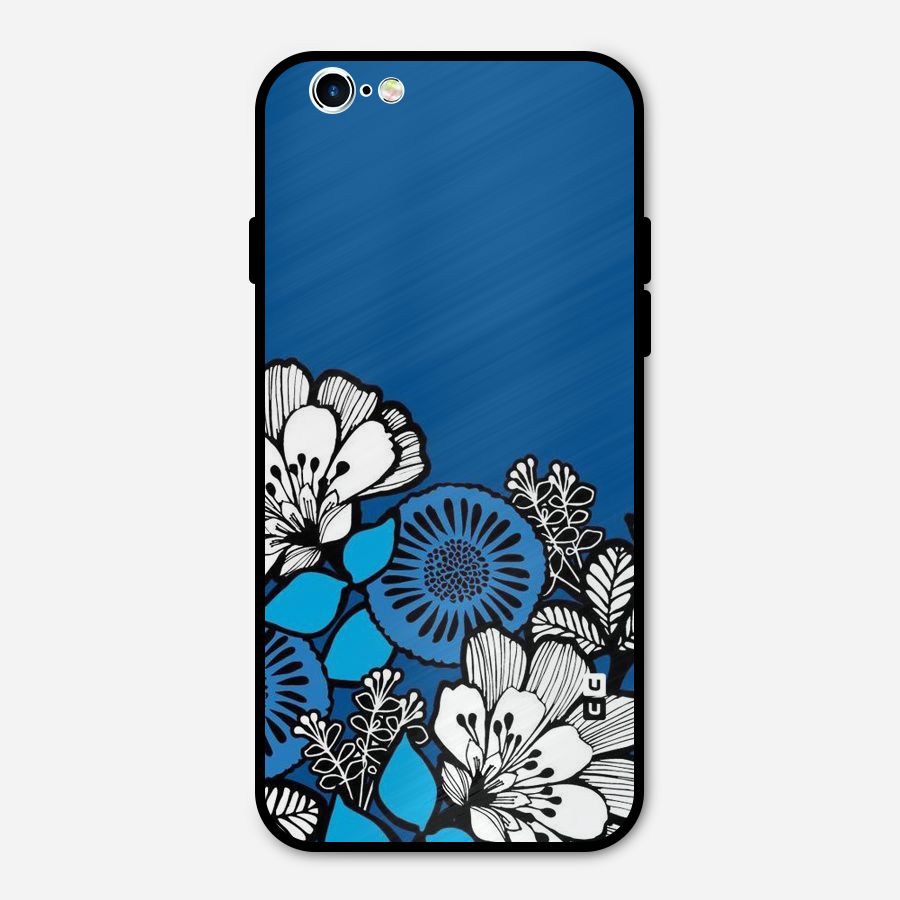 Blue White Flowers Metal Back Case for iPhone 6 6s