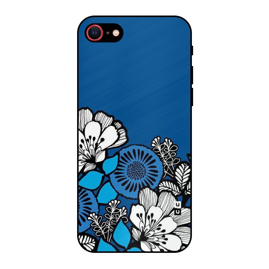 Blue White Flowers Metal Back Case for iPhone 7