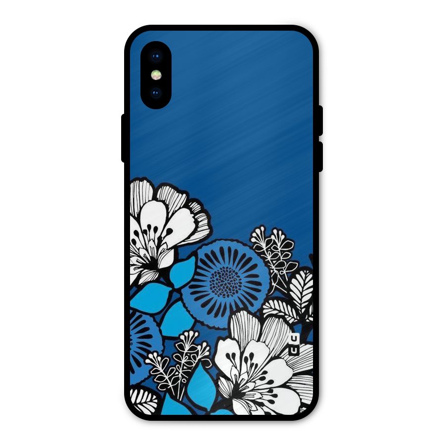 Blue White Flowers Metal Back Case for iPhone X