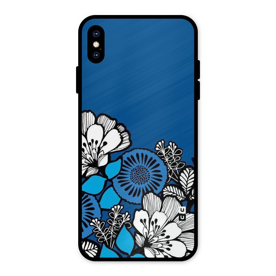 Blue White Flowers Metal Back Case for iPhone XS Max