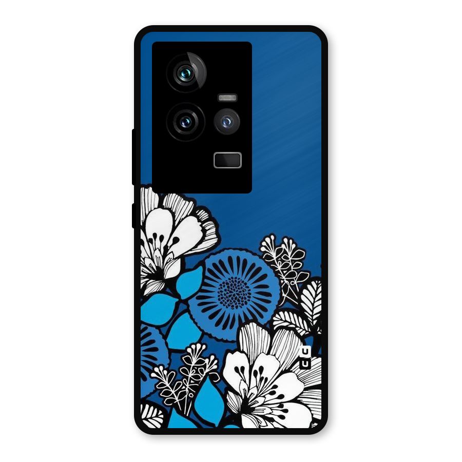 Blue White Flowers Metal Back Case for iQOO 11 5G