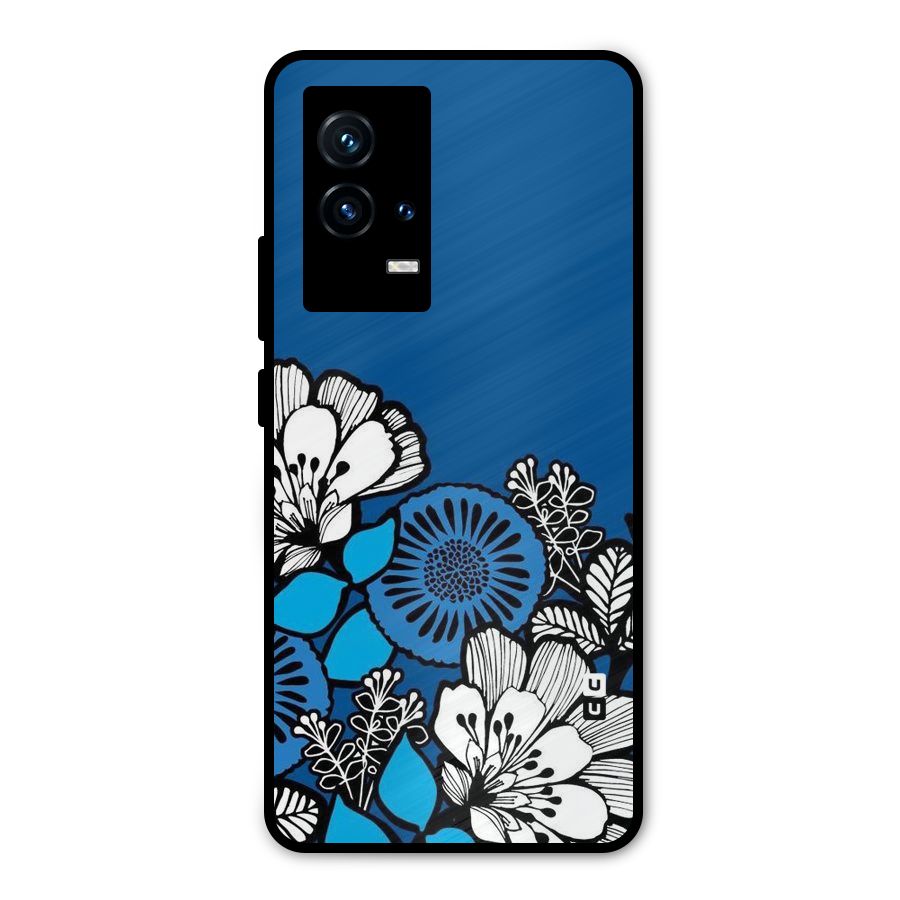 Blue White Flowers Metal Back Case for iQOO 9 5G
