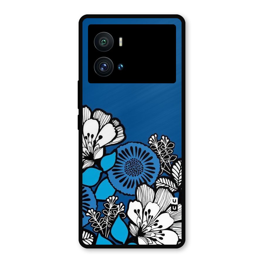 Blue White Flowers Metal Back Case for iQOO 9 Pro
