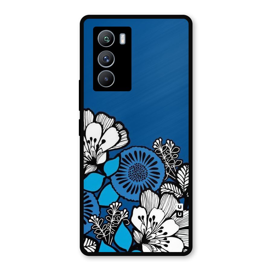 Blue White Flowers Metal Back Case for iQOO 9 SE