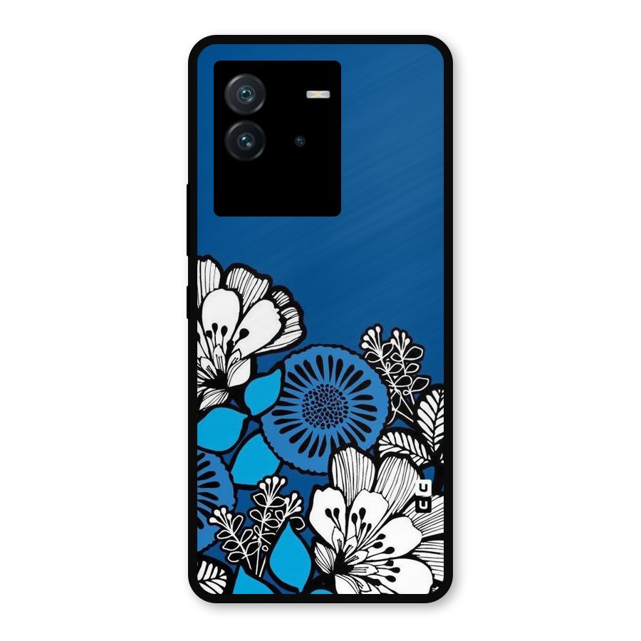 Blue White Flowers Metal Back Case for iQOO Neo 6 5G