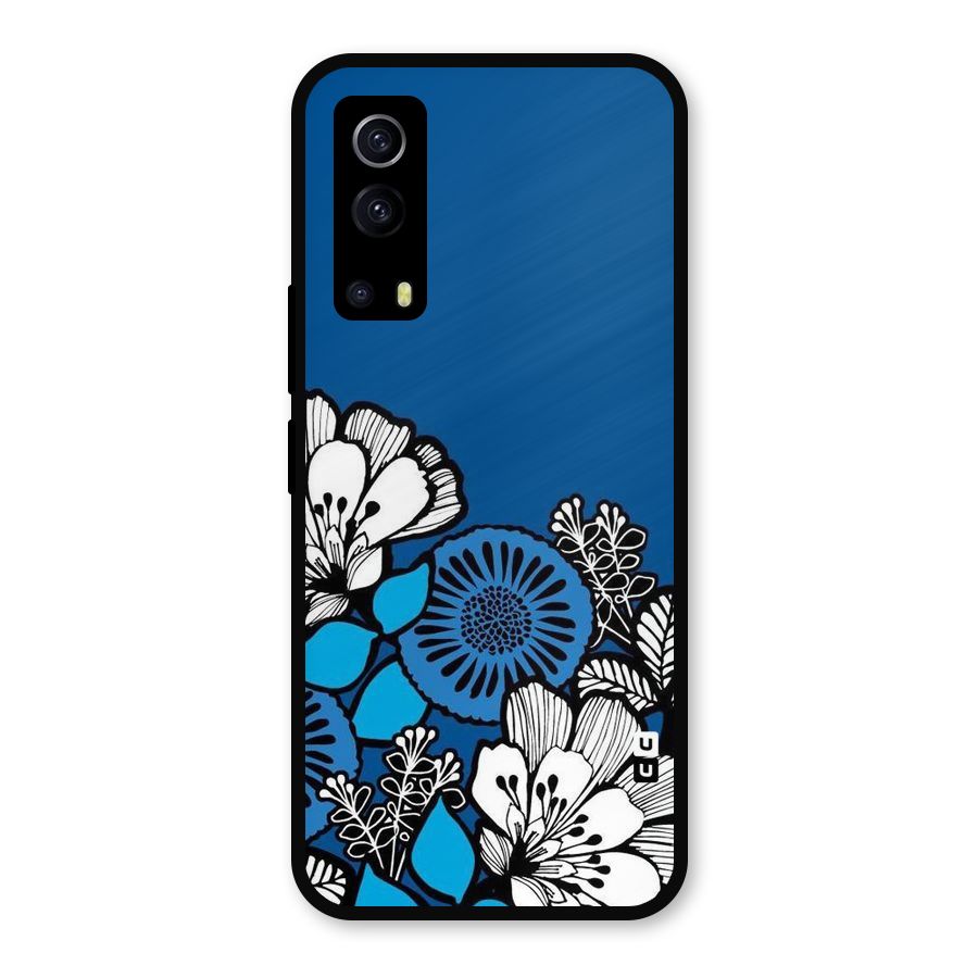 Blue White Flowers Metal Back Case for iQOO Z3