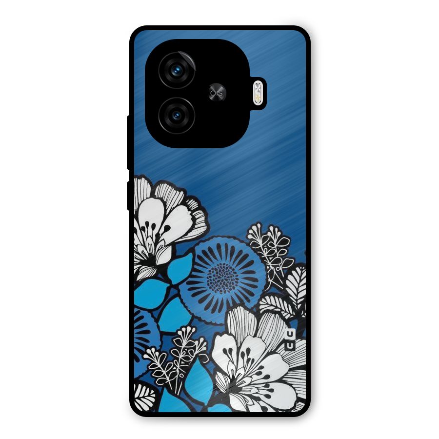 Blue White Flowers Metal Back Case for iQOO Z9 Turbo