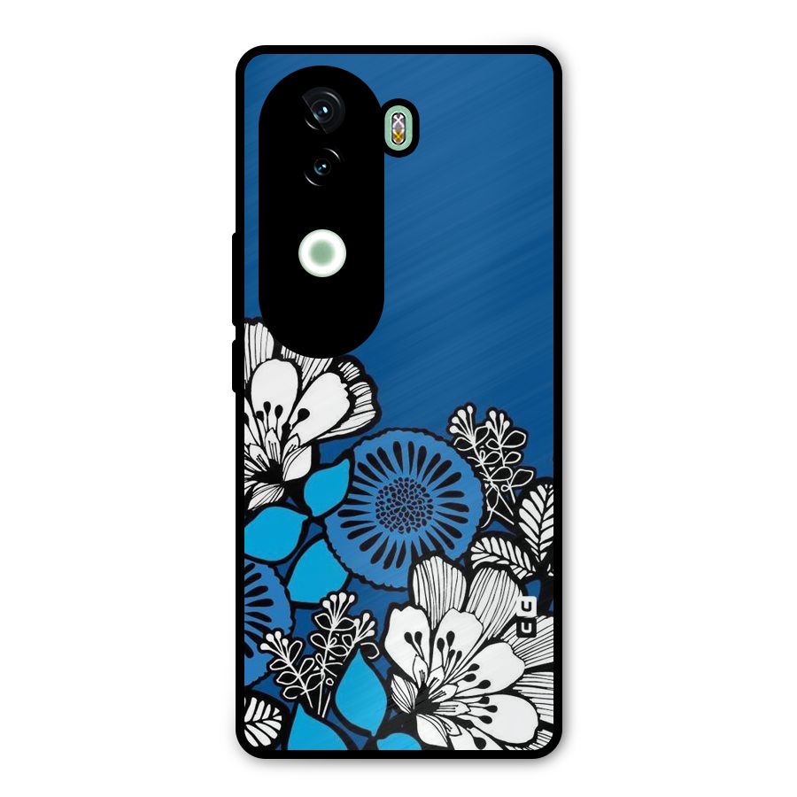 Blue White Flowers Metal Back Case for iQOO Z9s
