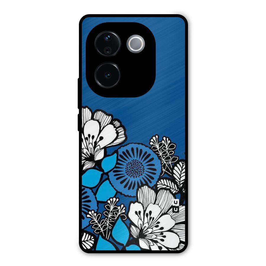 Blue White Flowers Metal Back Case for iQOO Z9s Pro