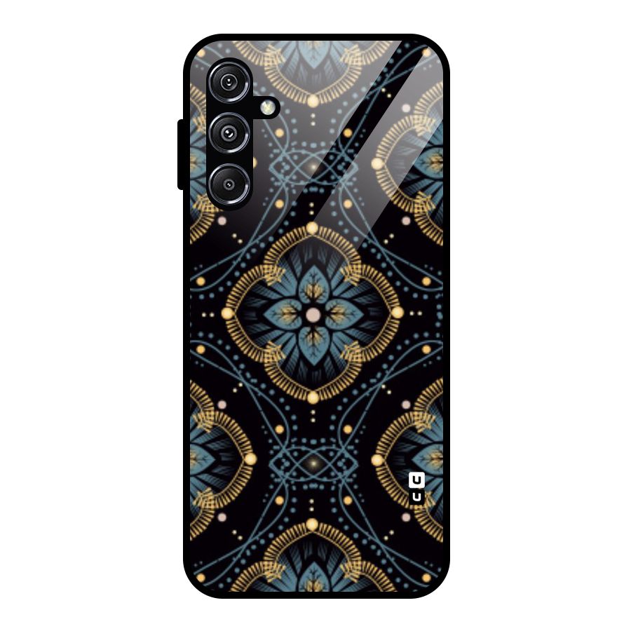 Blue With Black Flower Glass Back Case for Galaxy M34 5G