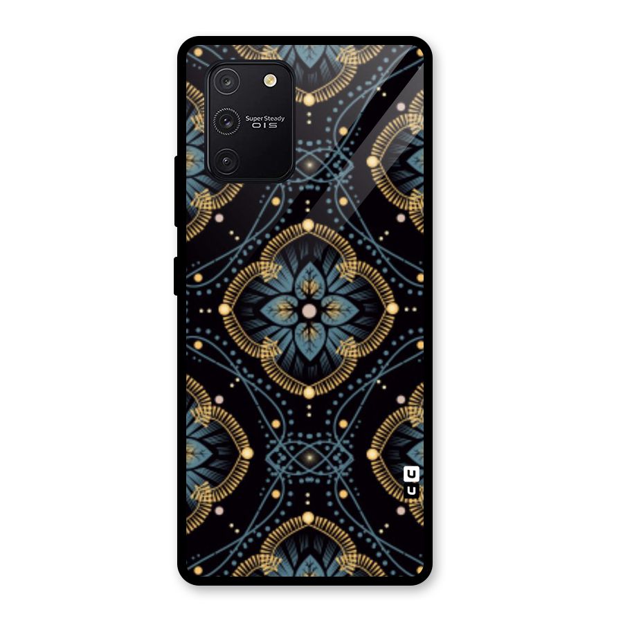 Blue With Black Flower Glass Back Case for Galaxy S10 Lite