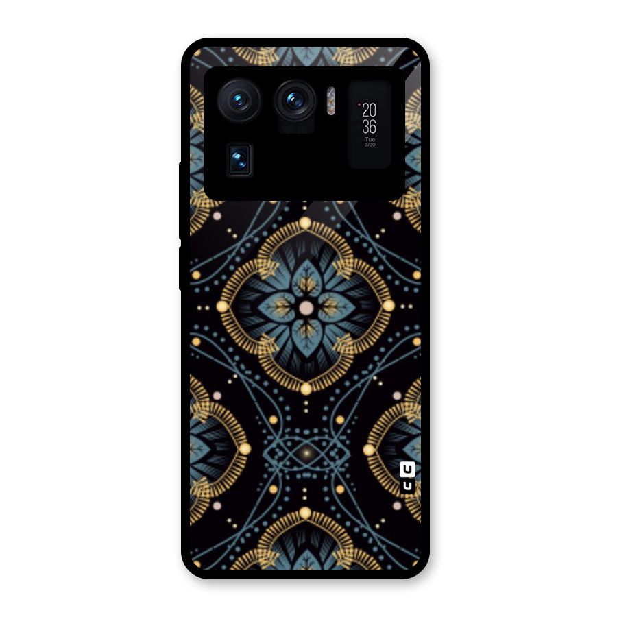 Blue With Black Flower Glass Back Case for Mi 11 Ultra