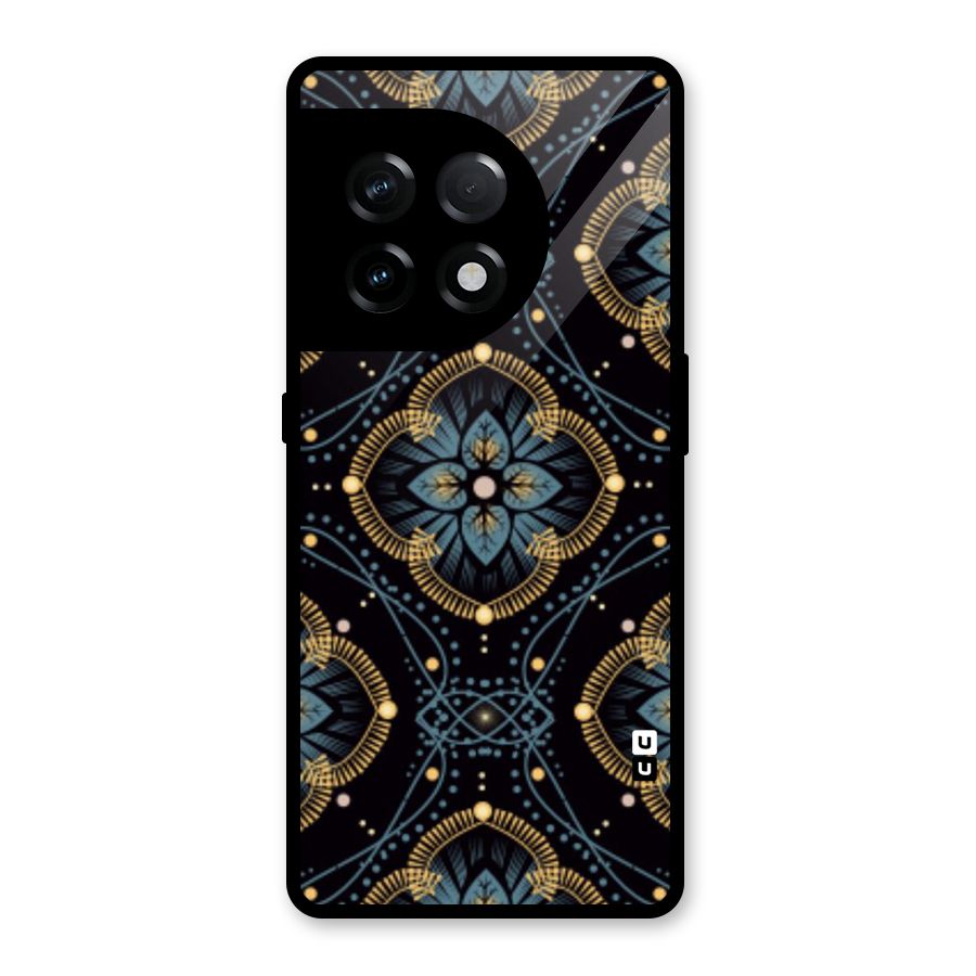 Blue With Black Flower Glass Back Case for OnePlus 11R