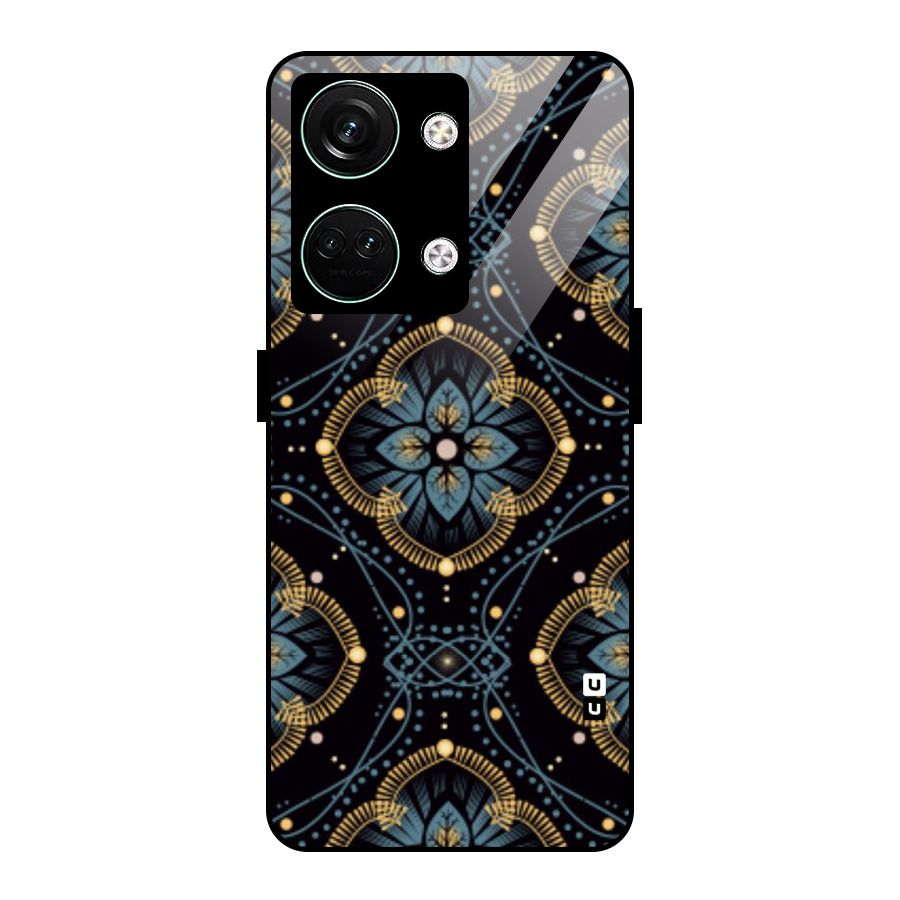 Blue With Black Flower Glass Back Case for Oneplus Nord 3