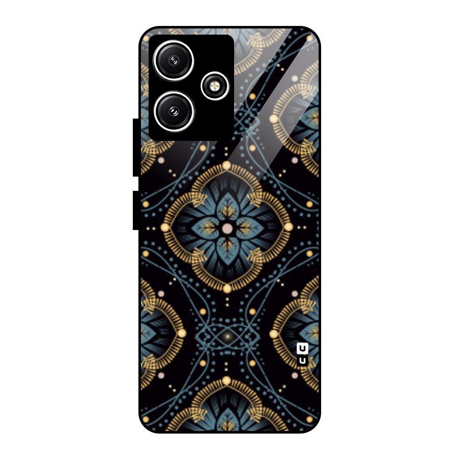 Blue With Black Flower Glass Back Case for Poco M6 Pro