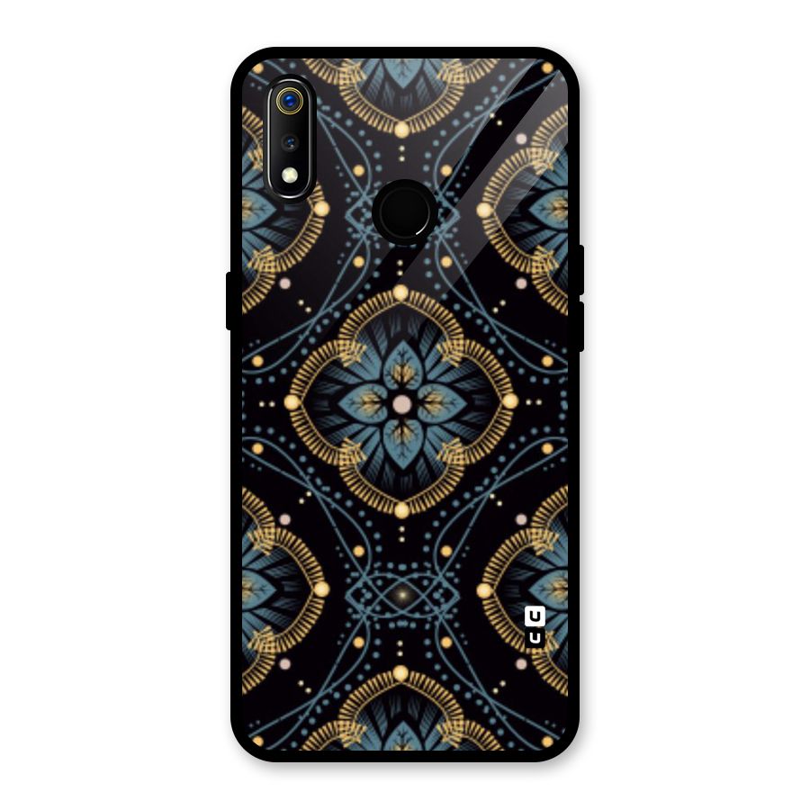 Blue With Black Flower Glass Back Case for Realme 3i