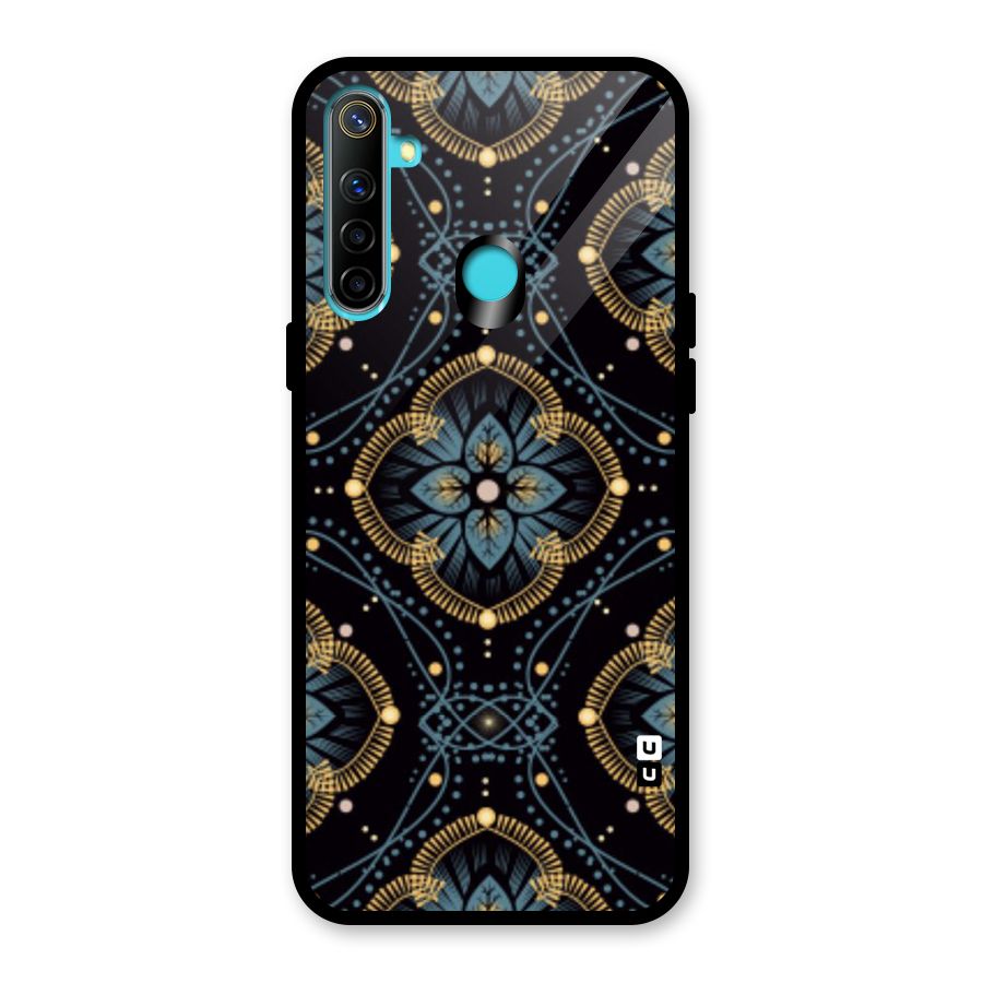Blue With Black Flower Glass Back Case for Realme 5