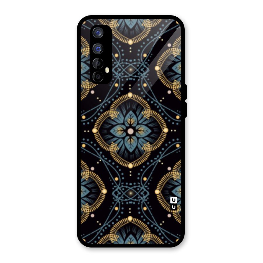 Blue With Black Flower Glass Back Case for Realme Narzo 20 Pro