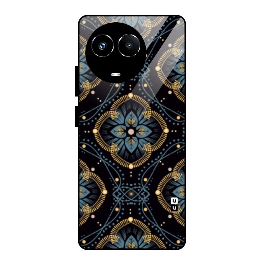 Blue With Black Flower Glass Back Case for Realme Narzo 60X