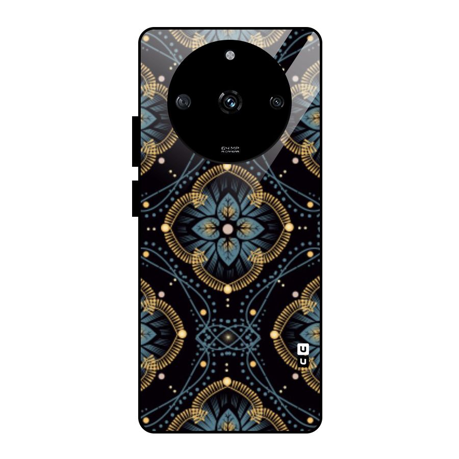 Blue With Black Flower Glass Back Case for Realme Narzo 60 5G