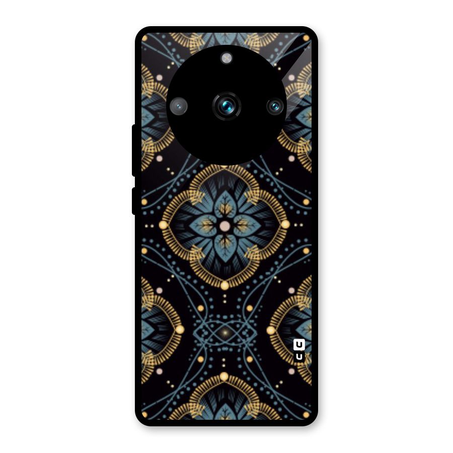 Blue With Black Flower Glass Back Case for Realme Narzo 60 Pro