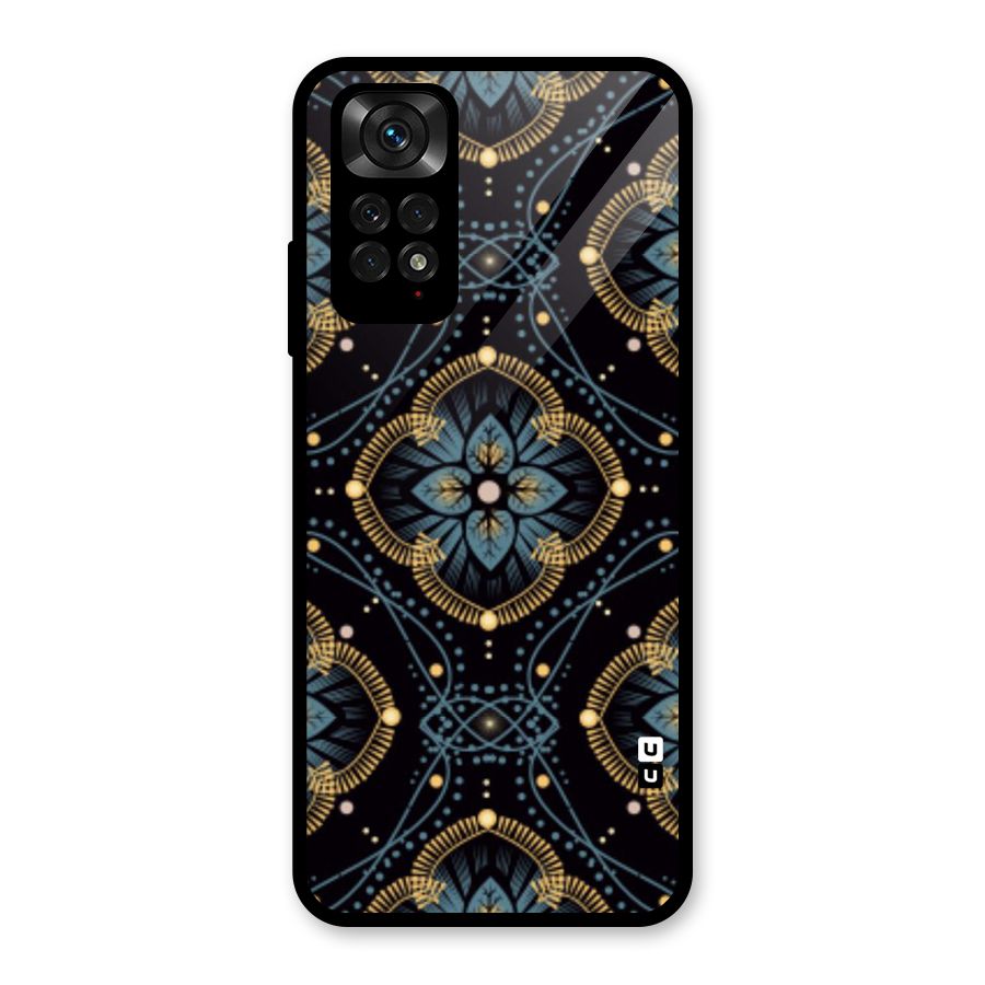 Blue With Black Flower Glass Back Case for Redmi Note 11S