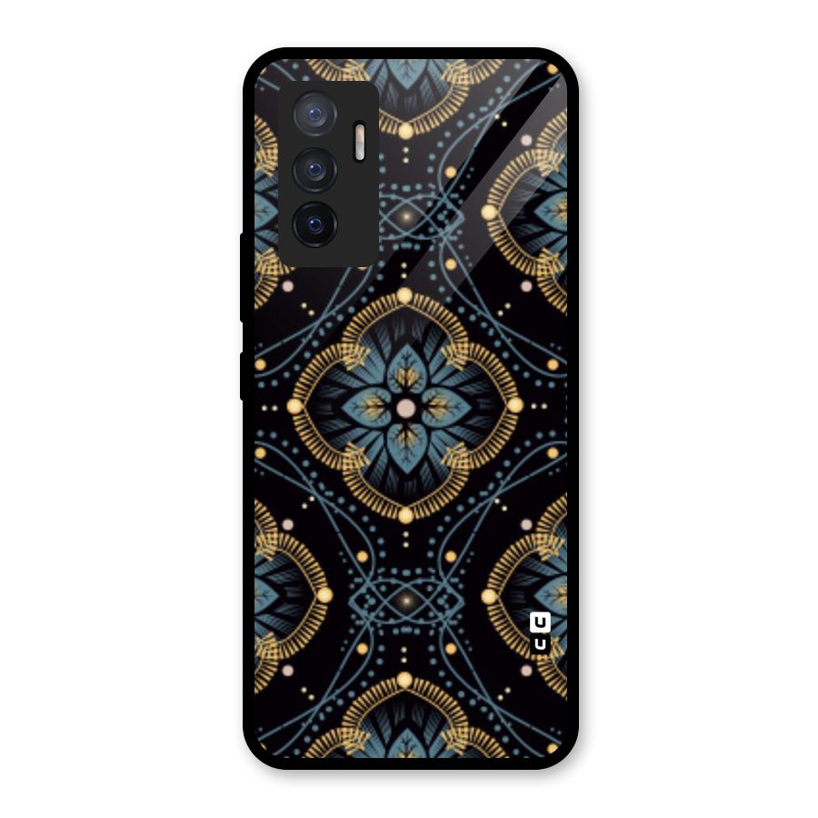 Blue With Black Flower Glass Back Case for Vivo V23e