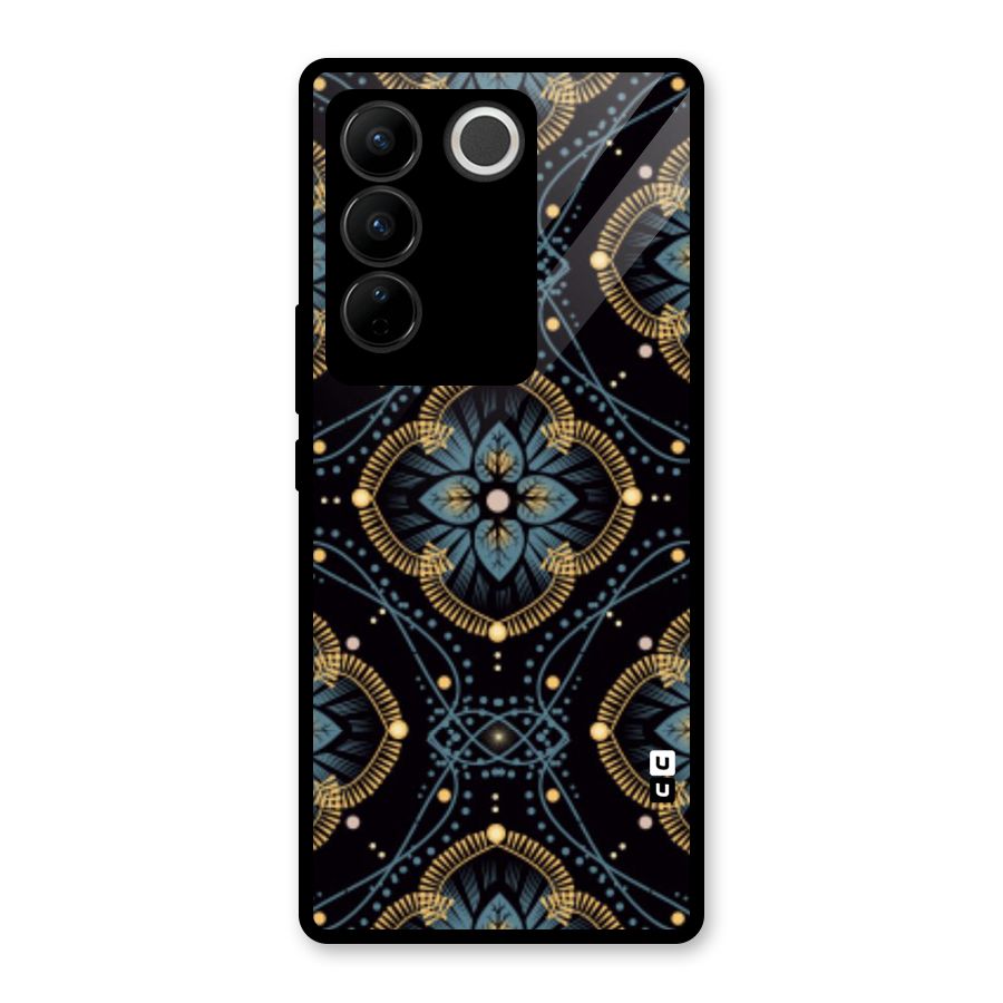Blue With Black Flower Glass Back Case for Vivo V27