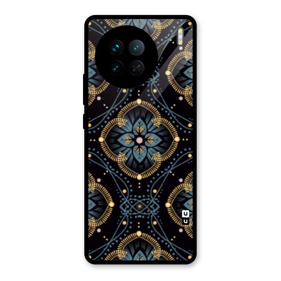 Blue With Black Flower Glass Back Case for Vivo X90