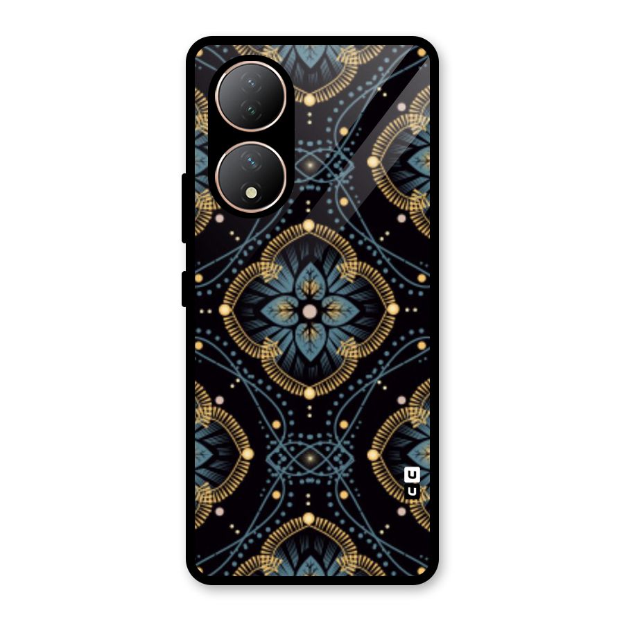 Blue With Black Flower Glass Back Case for Vivo Y100A