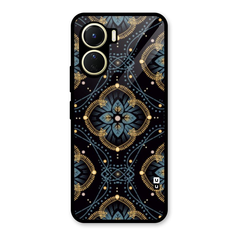 Blue With Black Flower Glass Back Case for Vivo Y16