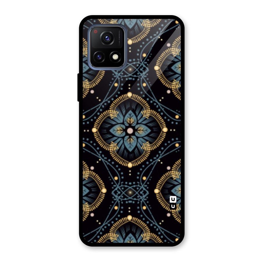 Blue With Black Flower Glass Back Case for Vivo Y72 5G