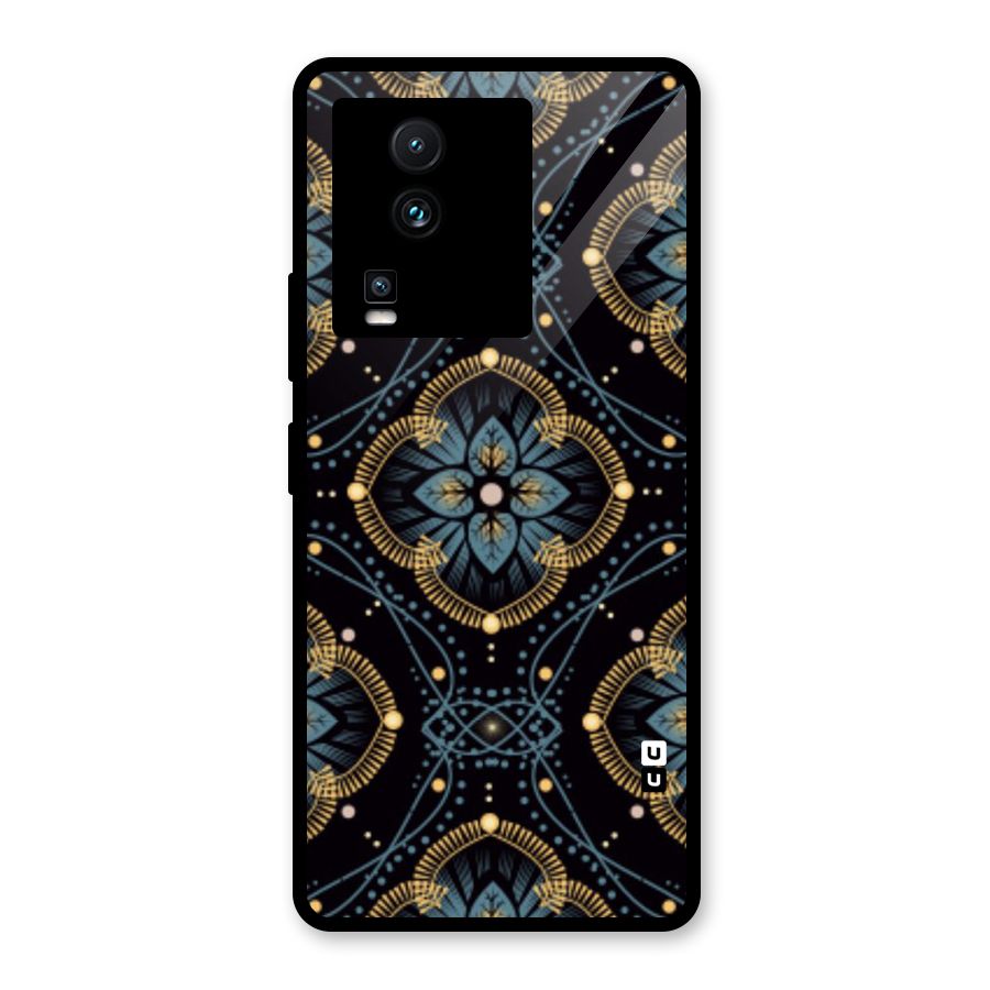 Blue With Black Flower Glass Back Case for Vivo iQOO Neo 7 Pro