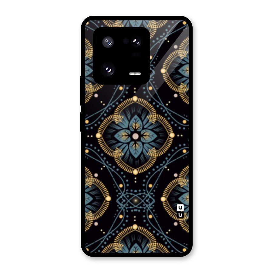 Blue With Black Flower Glass Back Case for Xiaomi 13 Pro