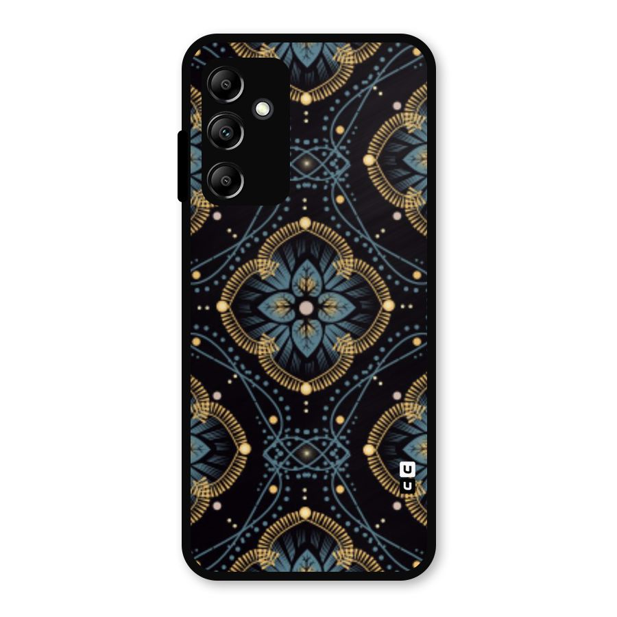 Blue With Black Flower Metal Back Case for Galaxy A14 5G